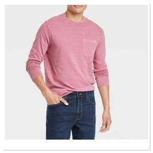 Men’s Long Sleeve Garment Dyed Pocket T- Shirt Goodfellow & Co Mauve